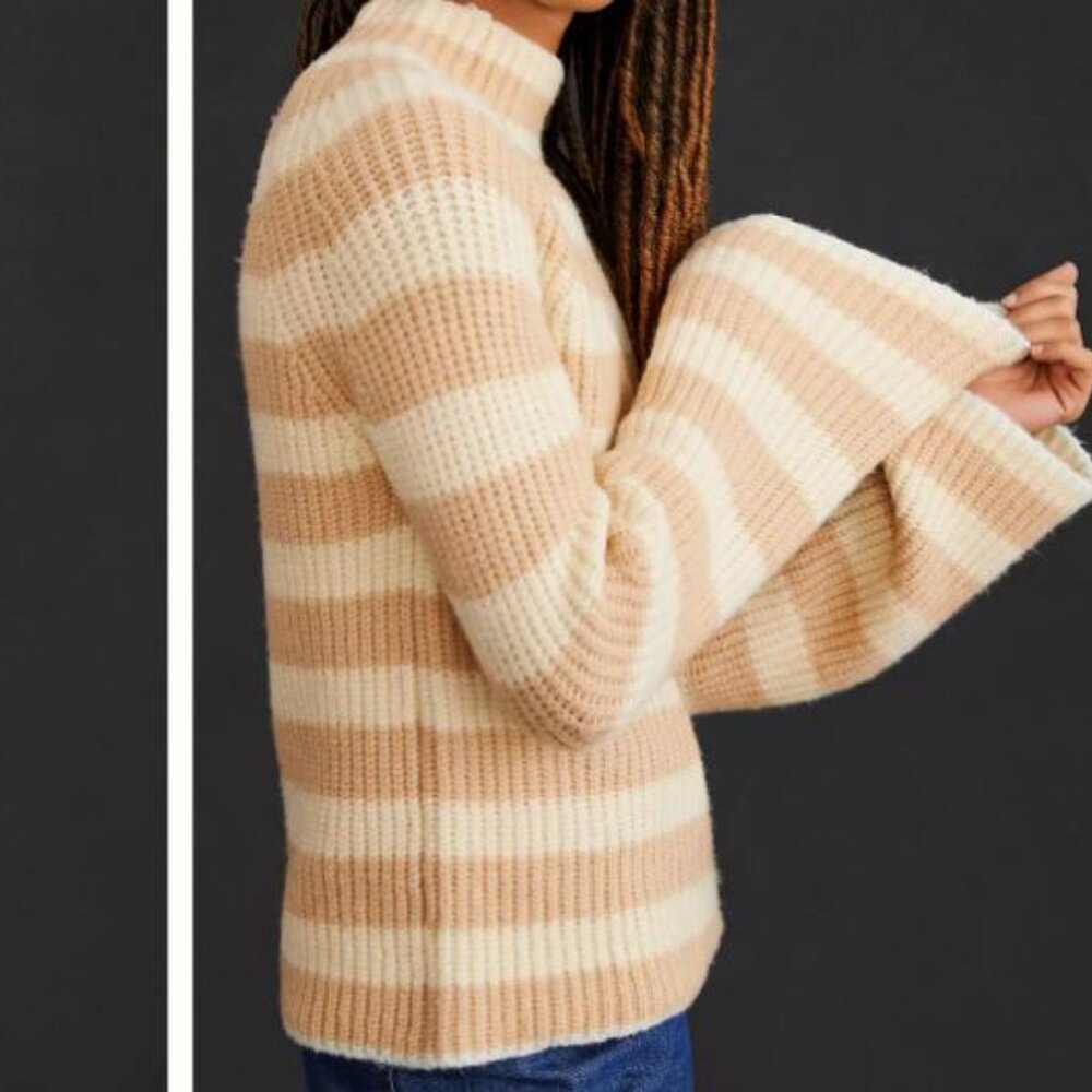 Anthropologie Maeve Mock Neck Striped Sweater Size M